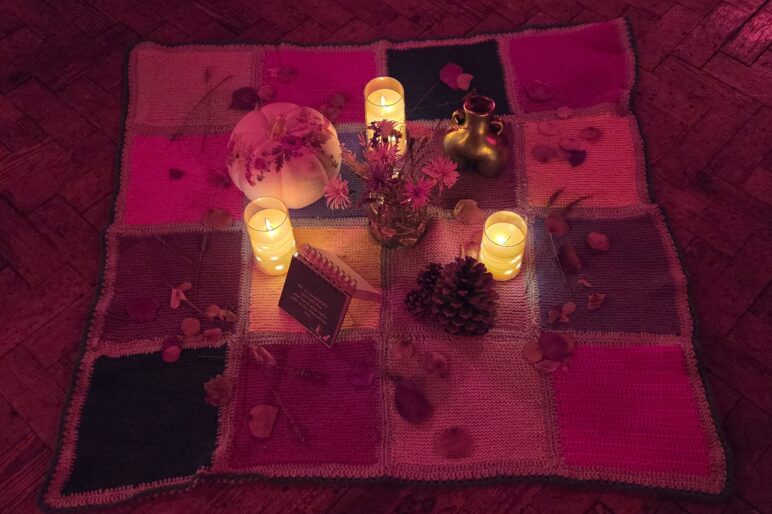 A central alter for a womens song circle, with candles