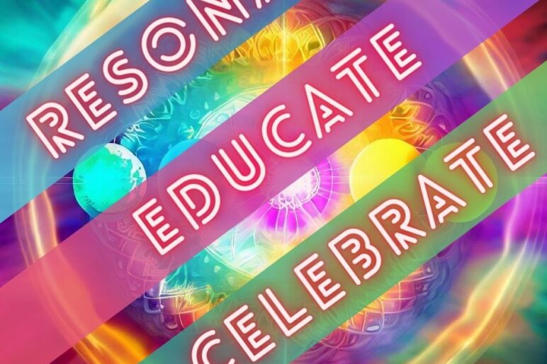 colourful back ground Words  resonate educate celebrate  feature