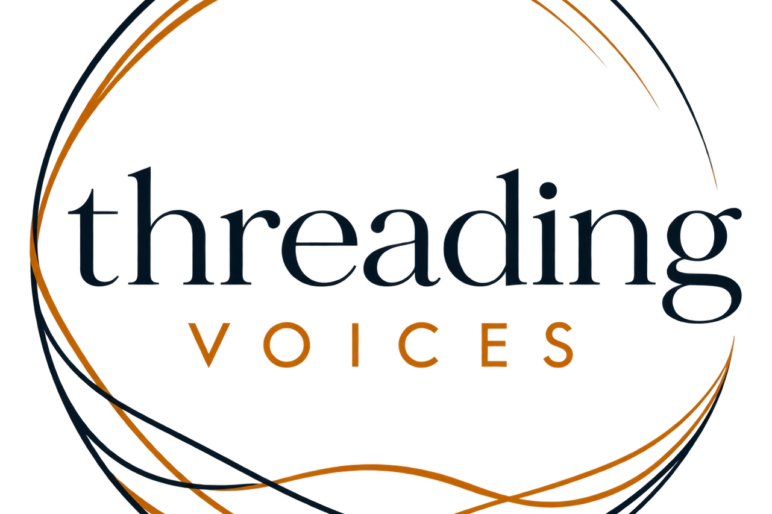 The song circles name, Threading Voices, sits in a circle of threads weaving around it like sound waves.